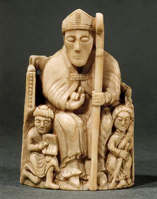 Chess Piece in the Form of a Bishop with Two Attendants