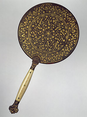 Mirror with split-leaf palmette design inlaid with gold