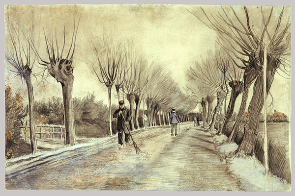 drawing of a road and trees