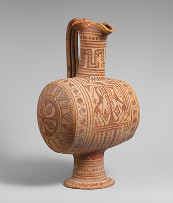 Terracotta barrel-shaped oinochoe (jug)