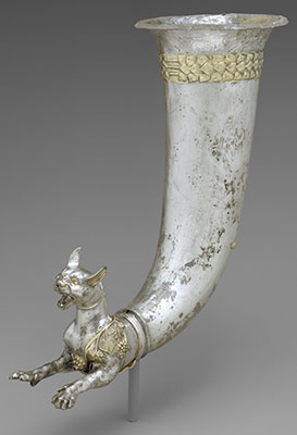 Rhyton terminating in the forepart of a wild cat