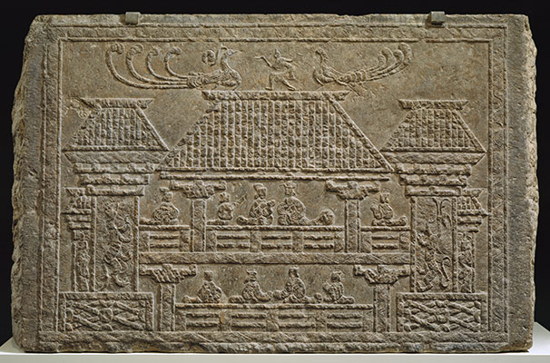 Tomb Panel with Relief of Figures in a Pavilion