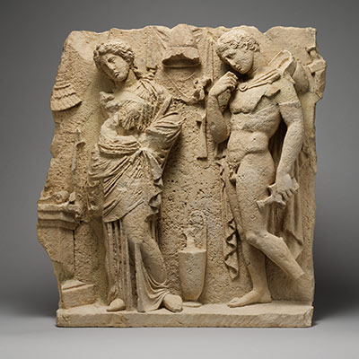 Limestone funerary relief