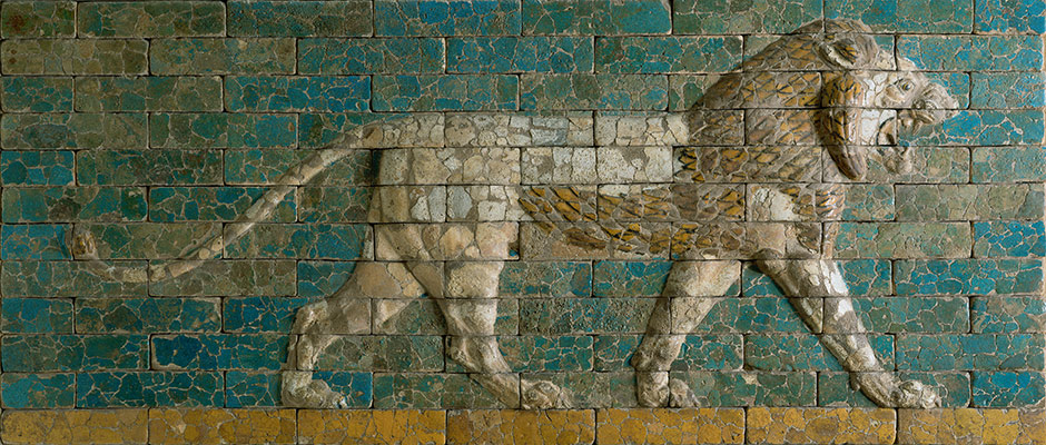 Panel with striding lion