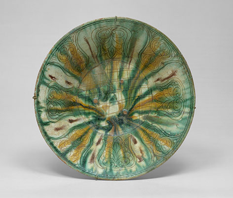 Bowl with green, yellow, and brown splashed decoration
