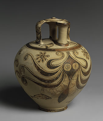 Terracotta stirrup jar with octopus