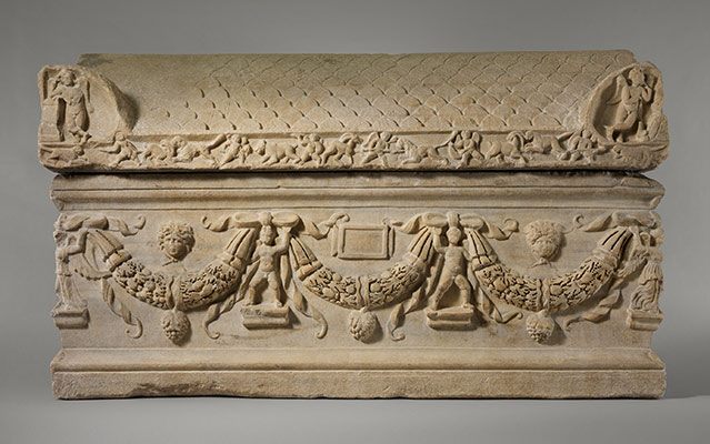 Marble sarcophagus with garlands