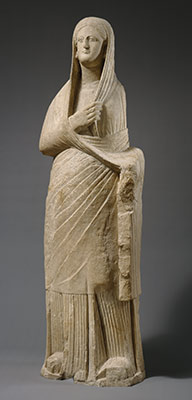 Limestone statue of a veiled female votary