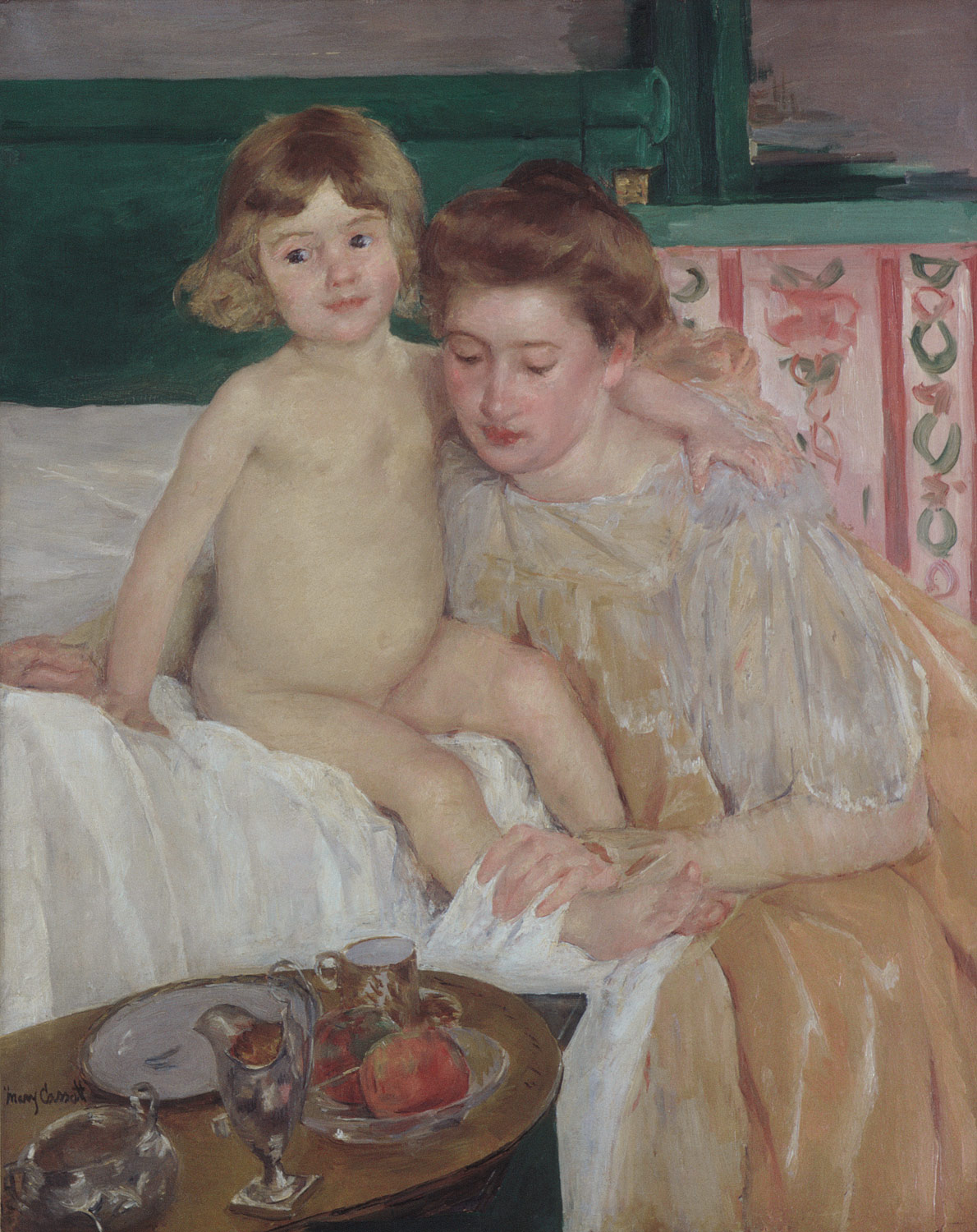 mother and child baby getting up from his nap mary cassatt