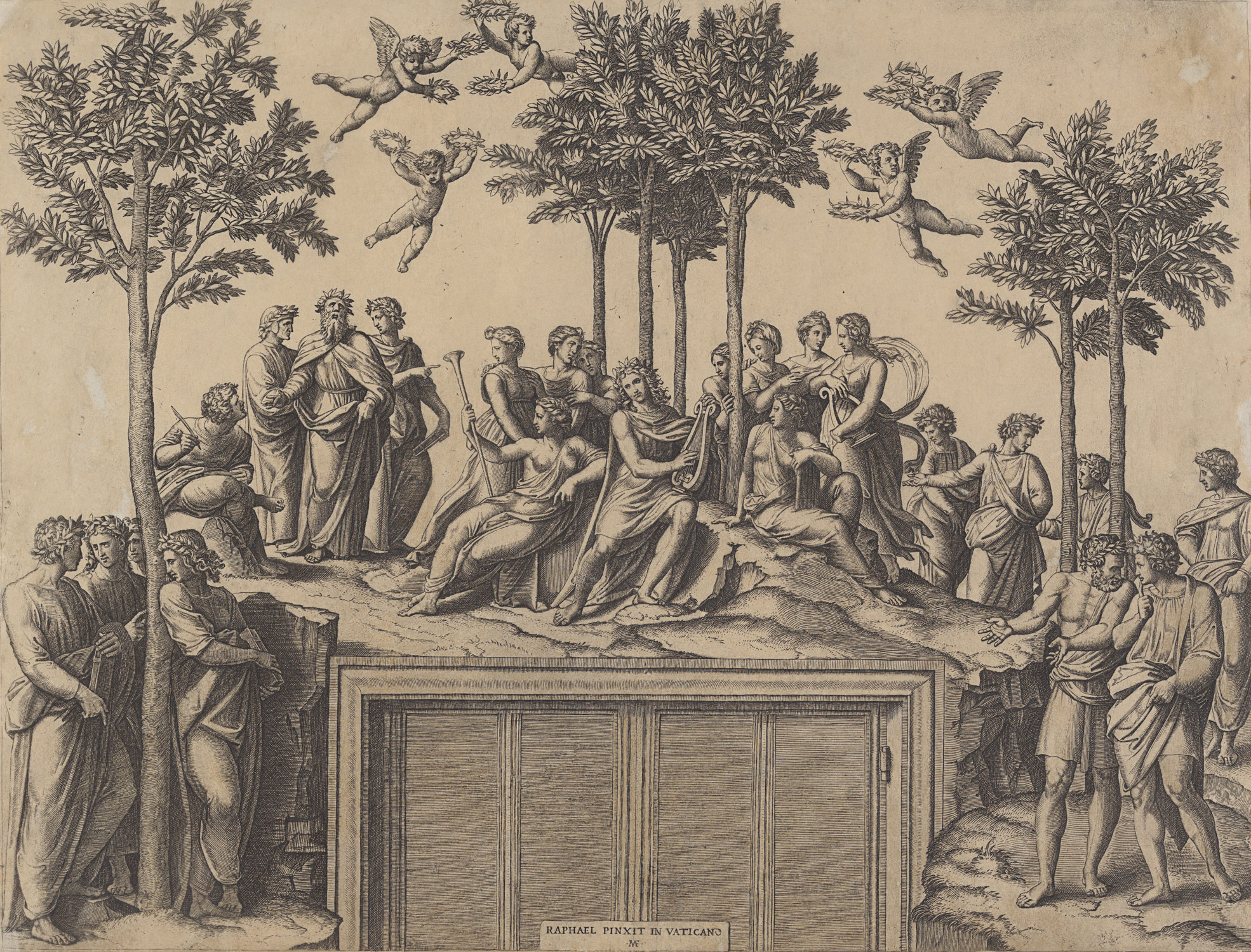 apollo sitting on parnassus surrounded by the muses and famous poets raphael artist famous works