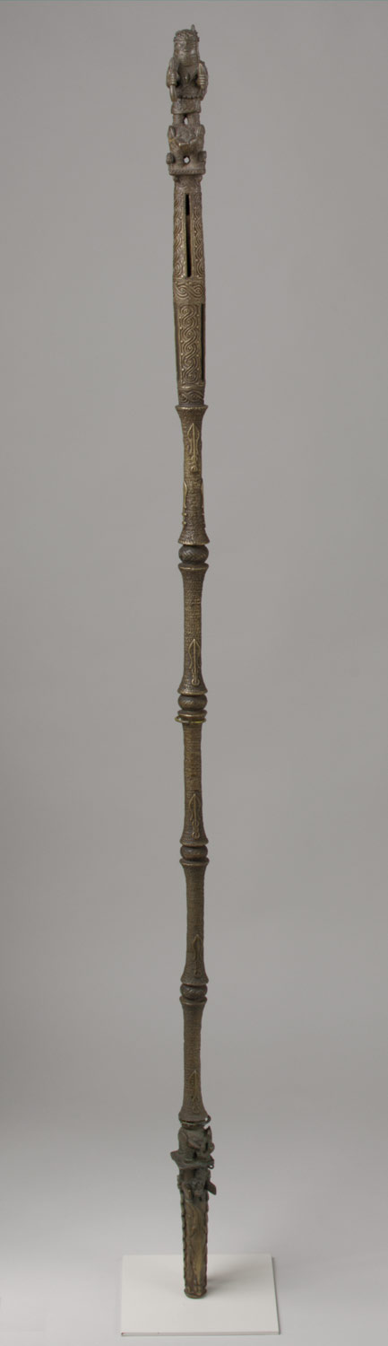 Rattle Staff: Oba Akenzua I Standing on an Elephant (Ukhurhe)