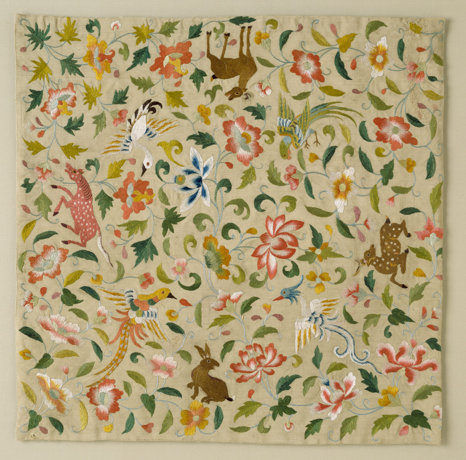 Textile with Animals, Birds, and Flowers