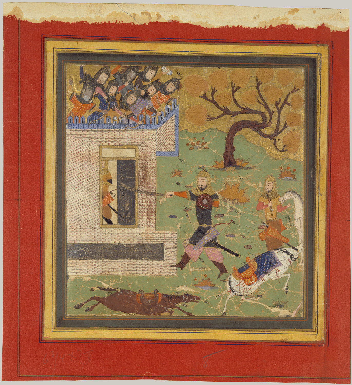 Bizhan Forces Farud to Retreat into his Fort, Folio from a Shahnama (Book of Kings)