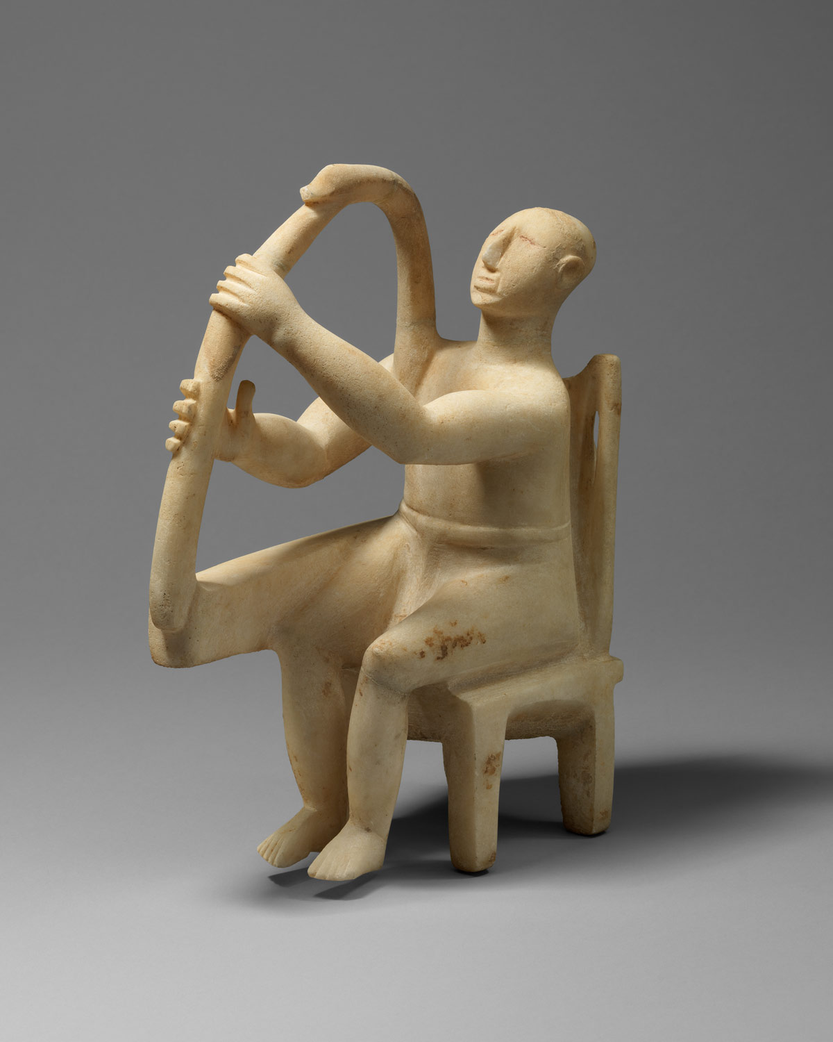 Marble seated harp player, ,Stone Sculpture