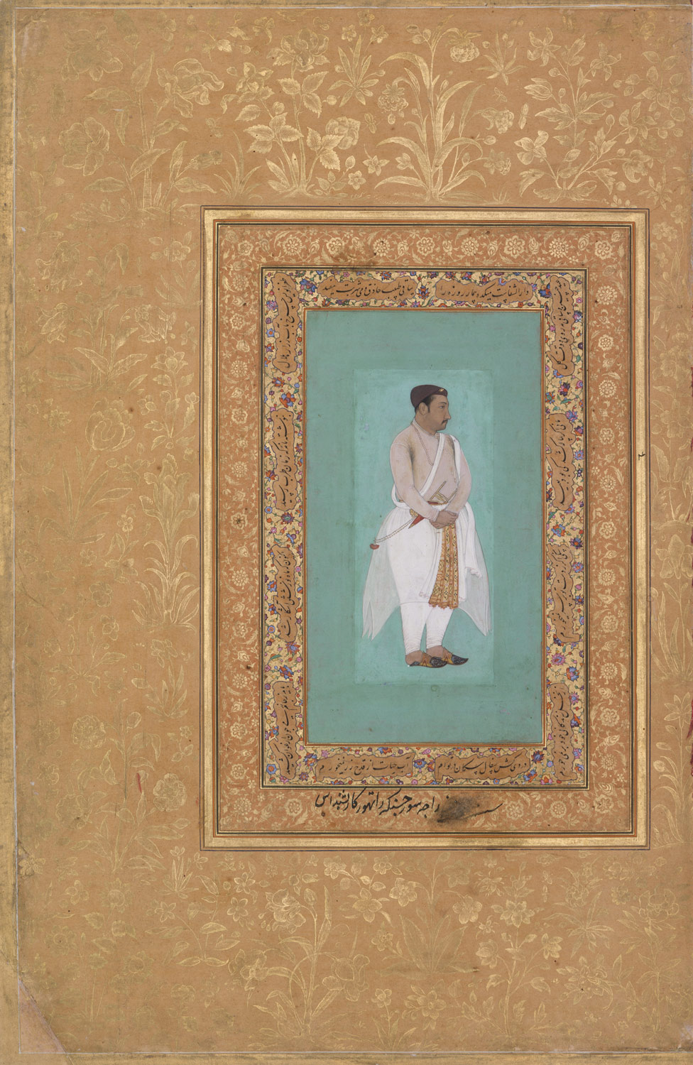 recto: Portrait of Raja Suraj Singh Rathor, verso: Page of Calligraphy. Folio from the Shah Jahan Album
