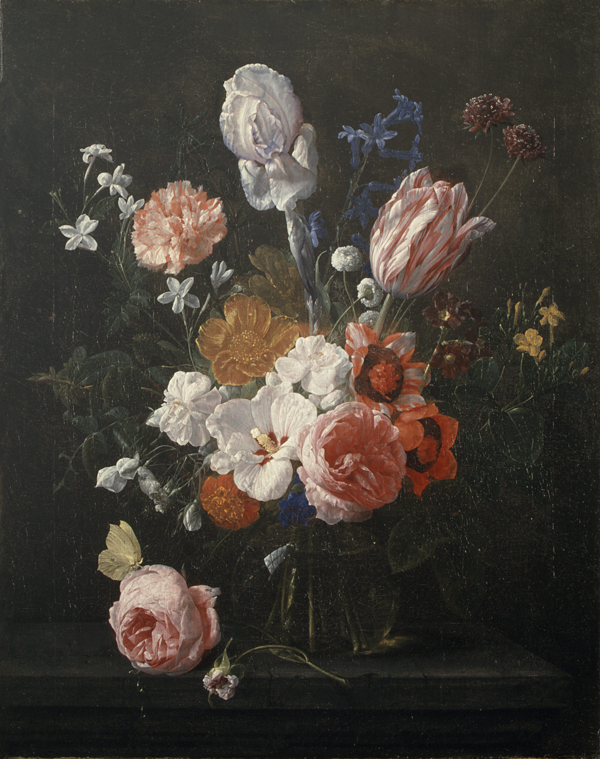 A Bouquet of Flowers in a Crystal Vase